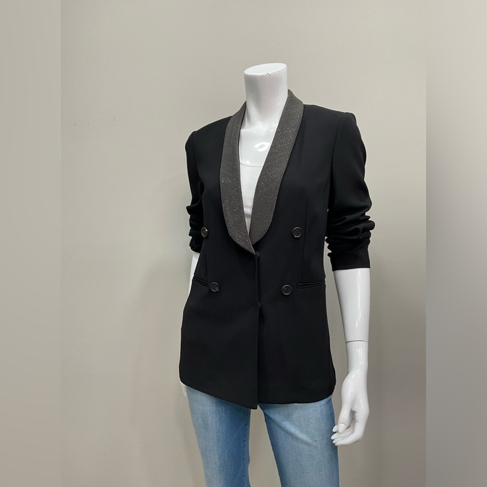 Brunello CUCINELLI Black Blazer Monili Lapel Size IT 42 US 6 Evening Business